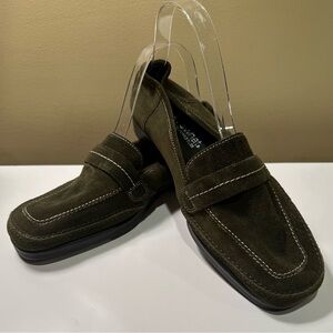 Elegant Olive Suede Loafers for Women